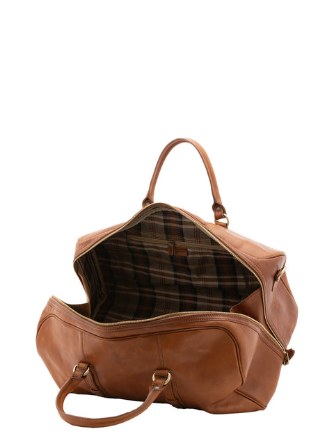 Large Leather Weekender Duffel Bag - Honey - Alessia Firenze