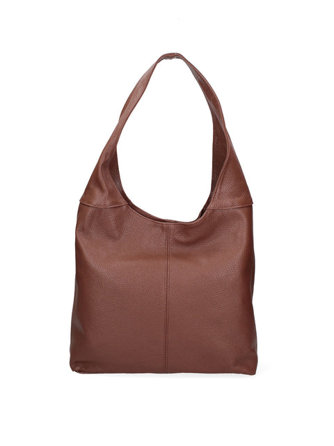 Women's Double Compartment Leather Hobo Shoulder Bag with Pouch – Burnt Brown – Made in Italy - Gave Lux