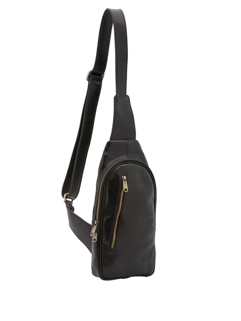 Men's Vacchetta Leather Crossbody Bag with Triple Front Zip Pockets – Black – Made in Italy - I Fratelli