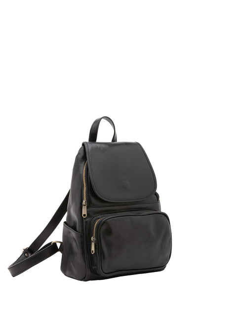 Women's Vacchetta Leather Shoulder Bag with Front Zip Pocket – Black – Made in Italy - I Fratelli