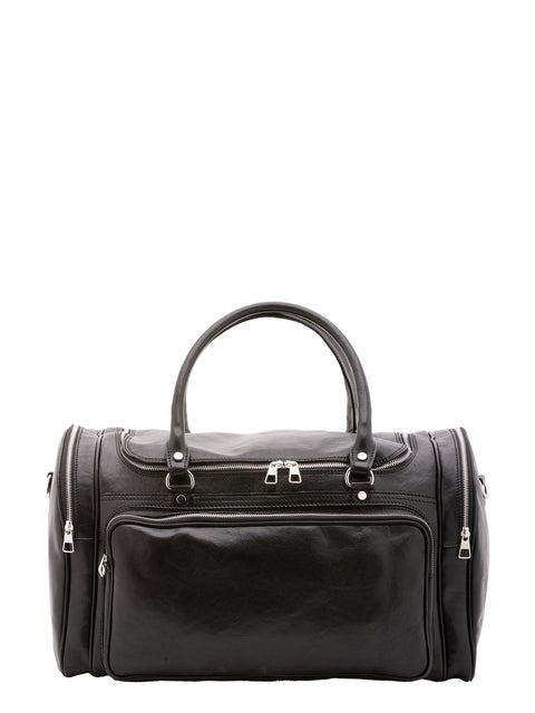 Large Leather Travel Duffel Bag - Black - Alessia Firenze