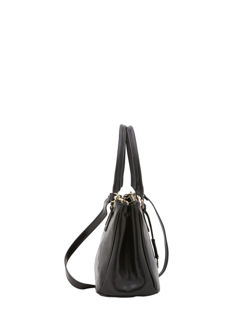 Women's Vacchetta Leather Crossbody Tote Bag with Dual Zip Pockets – Black – Made in Italy - I Fratelli