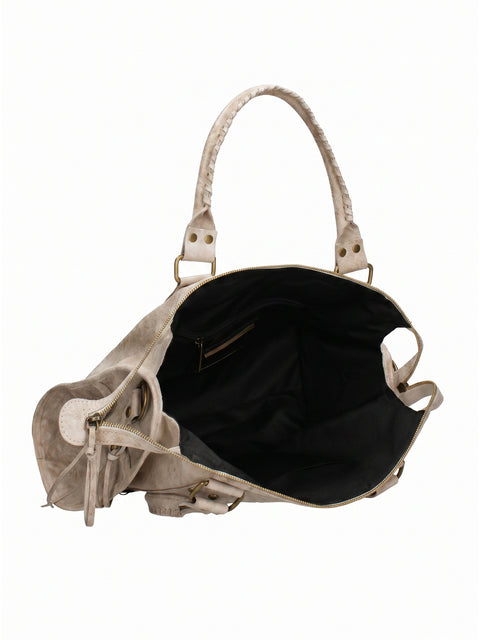 Women's Suede Leather Shoulder Bag with Removable Strap – Taupe – Made in Italy - Gave Lux