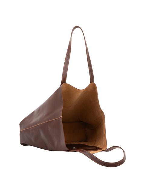 Women's Vacchetta Leather Open Shopper Tote – Brown – Made in Italy - I Fratelli