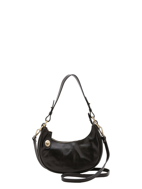 Women's Vacchetta Leather Shoulder Bag with Removable Strap – Black – Made in Italy - I Fratelli