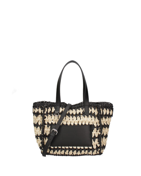 Black Woven Straw Top Handle Handbag Made in Italy – G12 - Viola Castellani