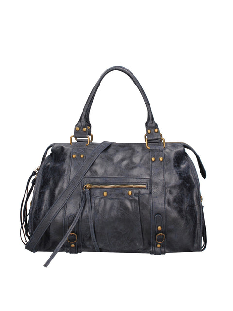 Women's Suede Leather Shoulder Bag with Removable Strap – Navy Blue – Made in Italy - Gave Lux