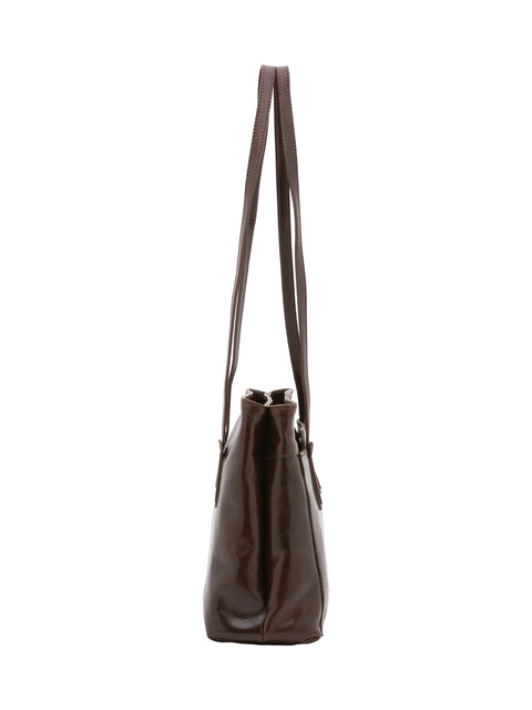 Women's Vacchetta Leather Double Compartment Shoulder Bag – Dark Brown – Made in Italy - I Fratelli