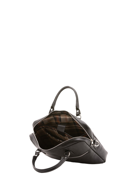 Double Compartment Leather Briefcase - Black - Alessia Firenze