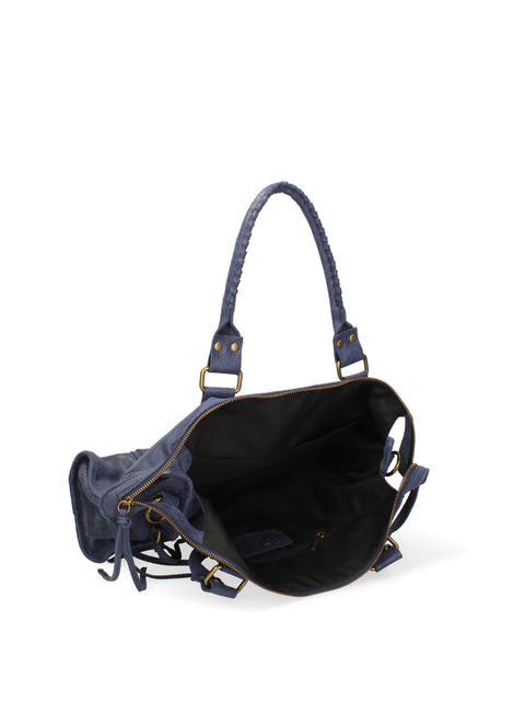 Women's Genuine Leather Handbag – Navy Blue – Made in Italy - Chiara Ferretti