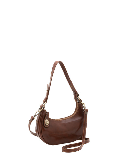 Women's Vacchetta Leather Shoulder Bag with Removable Strap – Brown – Made in Italy - I Fratelli