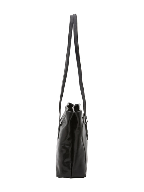 Women's Vacchetta Leather Double Compartment Shoulder Bag – Black – Made in Italy - I Fratelli