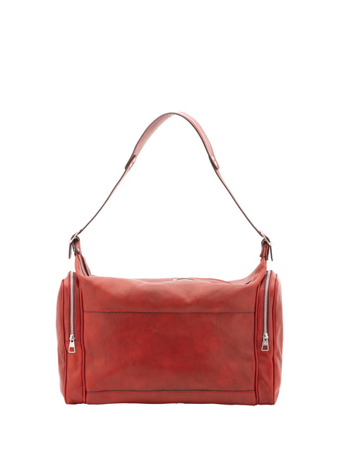 Leather Travel Duffel Bag - Red - Alessia Firenze