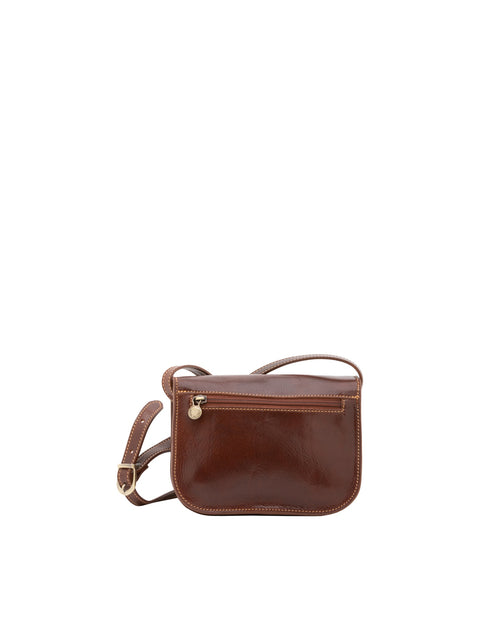 Women's Vacchetta Leather Triple Compartment Crossbody Bag – Brown – Made in Italy - I Fratelli