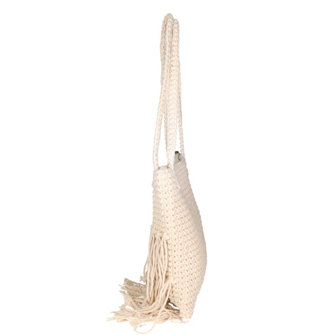 Women's Handwoven Cotton Fringe Shoulder Bag – Beige - Gave Lux