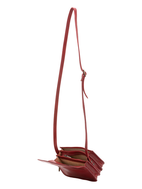 Women's Vacchetta Leather Mini Triple Compartment Crossbody Bag – Red – Made in Italy - I Fratelli