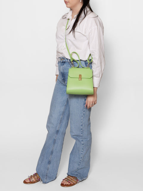 Genuine Leather Leather Top Handle Satchel Bag Made in Italy – Pistachio - Viola Castellani
