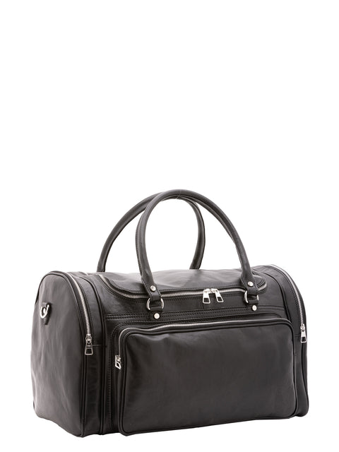 Large Leather Travel Duffel Bag - Black - Alessia Firenze