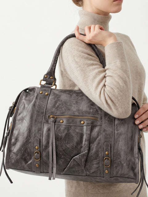 Women's Genuine Leather Shoulder Bag – Dark Grey – Made in Italy - Gave Lux