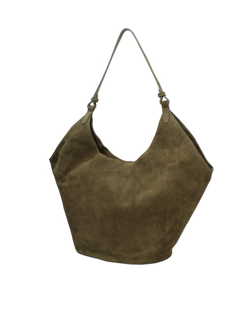 Women's Large Suede Leather Tote Bag with Pouch – Olive Green – Made in Italy - Gave Lux