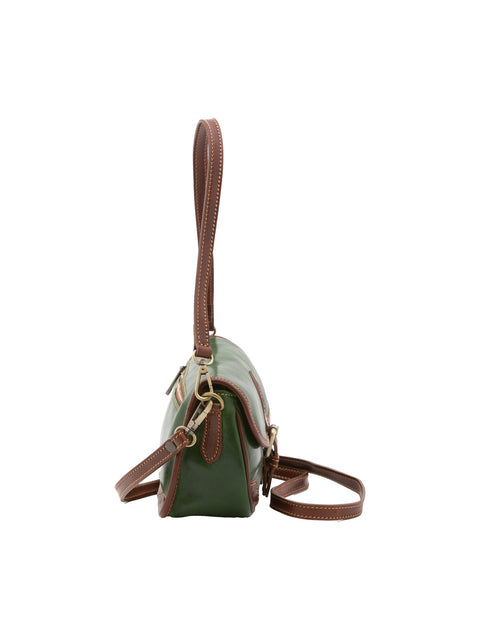 Women's Vacchetta Leather Compact Shoulder Bag with Removable Handle – Green – Made in Italy - I Fratelli