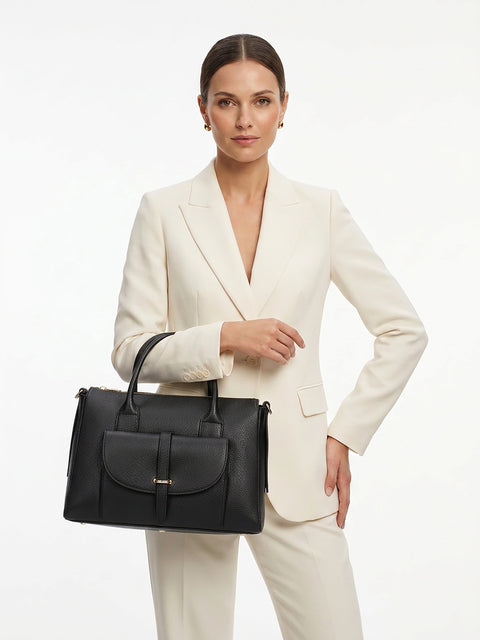 Women's Genuine Leather Handbag – Black D28 - Chiara Ferretti
