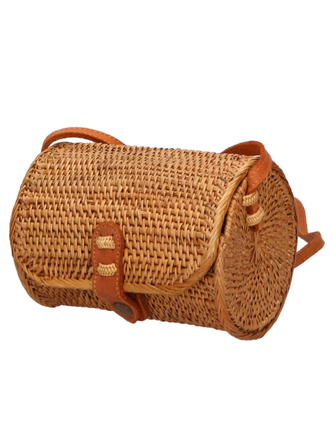 Women's Handwoven Rectangular Rattan Crossbody Bag with Leather Closure – Made in Italy - Gave Lux