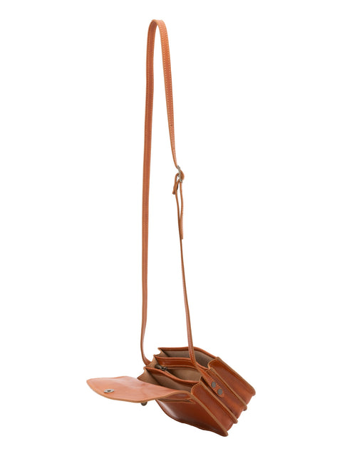 Women's Vacchetta Leather Mini Triple Compartment Crossbody Bag – Cognac – Made in Italy - I Fratelli