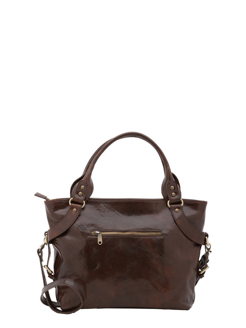 Women's Vacchetta Leather Double Handle Tote Bag – Dark Brown – Made in Italy - I Fratelli