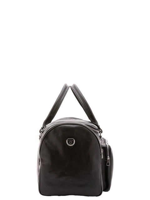 Large Leather Travel Duffel Bag - Black - Alessia Firenze