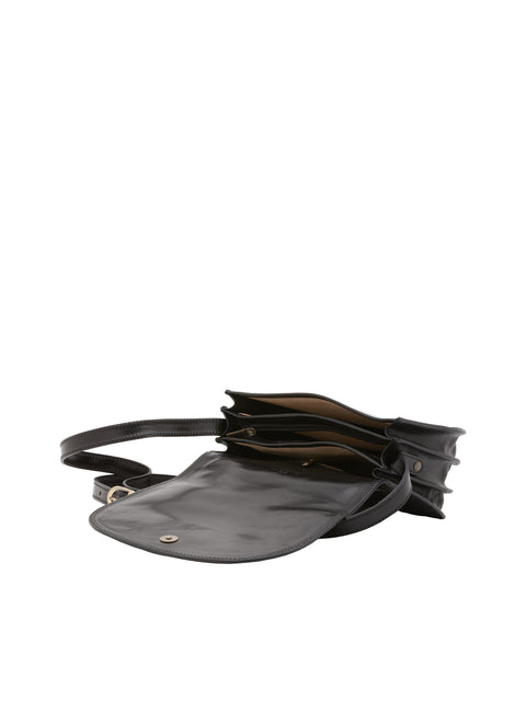 Women's Vacchetta Leather Triple Compartment Crossbody Bag – Black – Made in Italy - I Fratelli