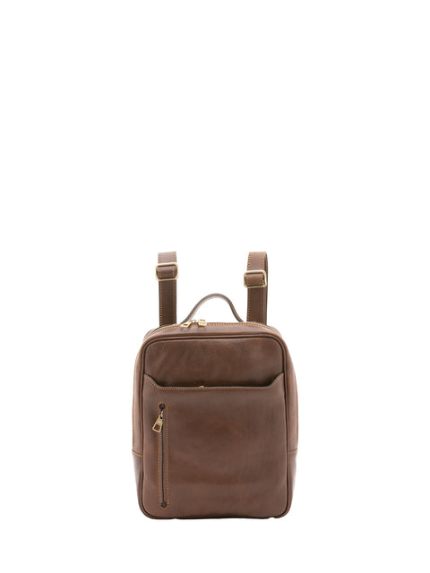 Urban Leather Backpack with Multiple Zip Pockets - Dark Brown - Alessia Firenze
