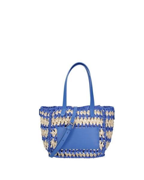 Blue Woven Straw Top Handle Handbag Made in Italy – G88A - Viola Castellani