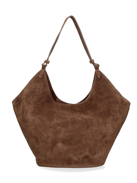 Women's Large Suede Leather Tote Bag with Pouch – Taupe – Made in Italy - Gave Lux