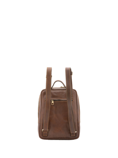 Urban Leather Backpack with Multiple Zip Pockets - Dark Brown - Alessia Firenze