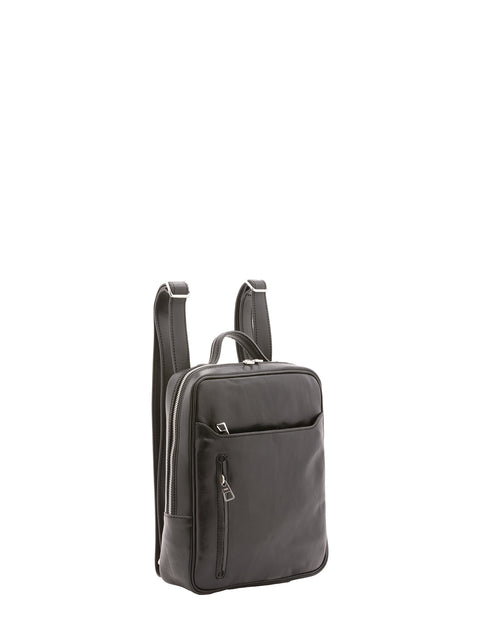 Urban Leather Backpack with Multiple Zip Pockets - Black - Alessia Firenze