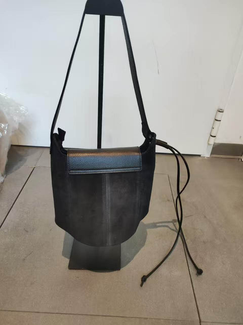 Women's Genuine Leather Shoulder Bag – Black Suede & Dollaro Leather – Made in Italy - Chiara Ferretti