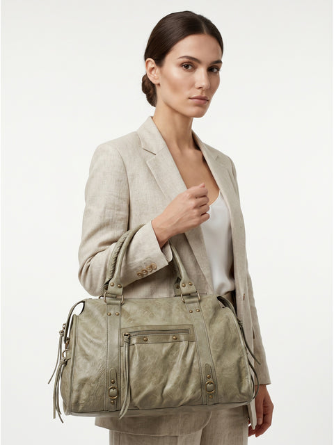 Women's Genuine Leather Shoulder Bag – Military Green – Made in Italy - Gave Lux