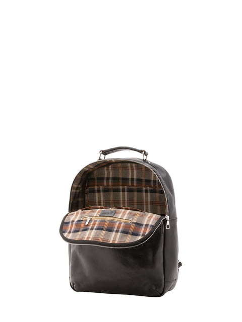Large Leather Backpack with Double Front Pockets - Black - Alessia Firenze