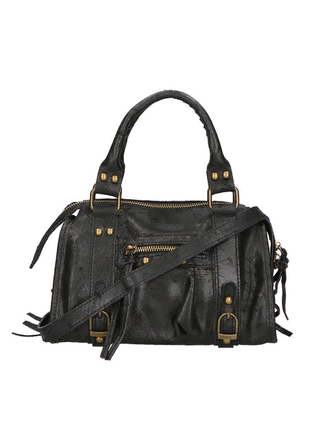 Women's Suede Leather Shoulder Bag with Removable Strap – Black – Made in Italy - Gave Lux