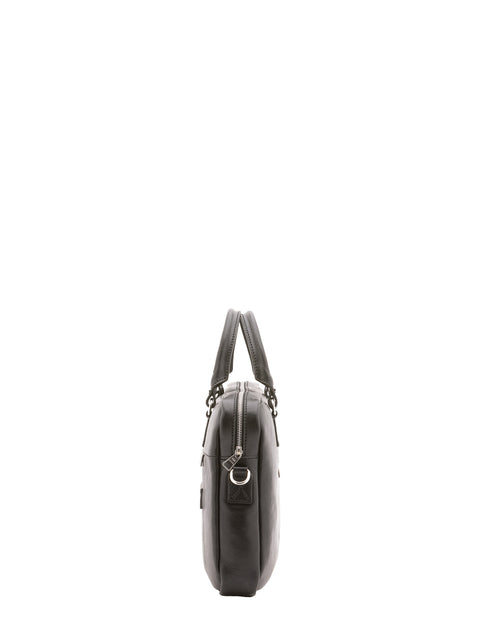 Double Compartment Leather Briefcase - Black - Alessia Firenze