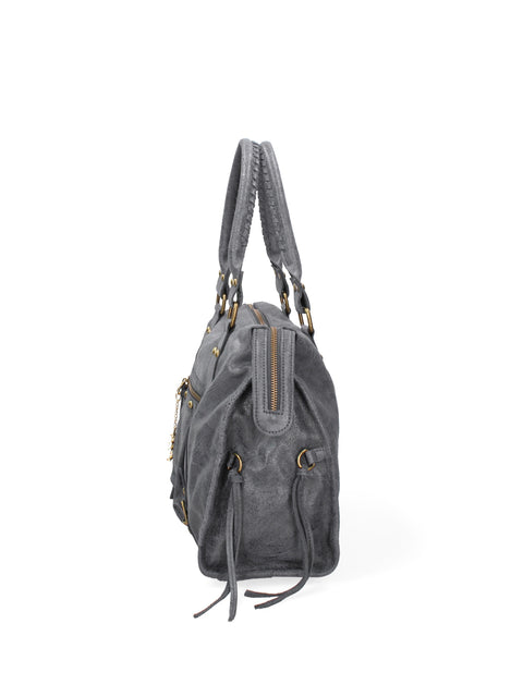 Women's Genuine Leather Handbag – Ash Grey – Made in Italy - Chiara Ferretti