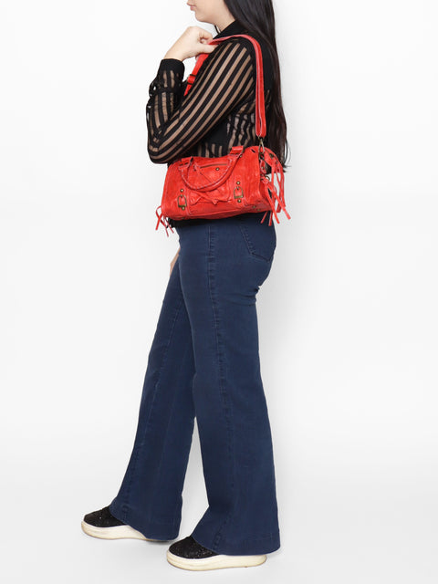 Women's Genuine Suede Leather Shoulder Bag – Red – Made in Italy - Gave Lux