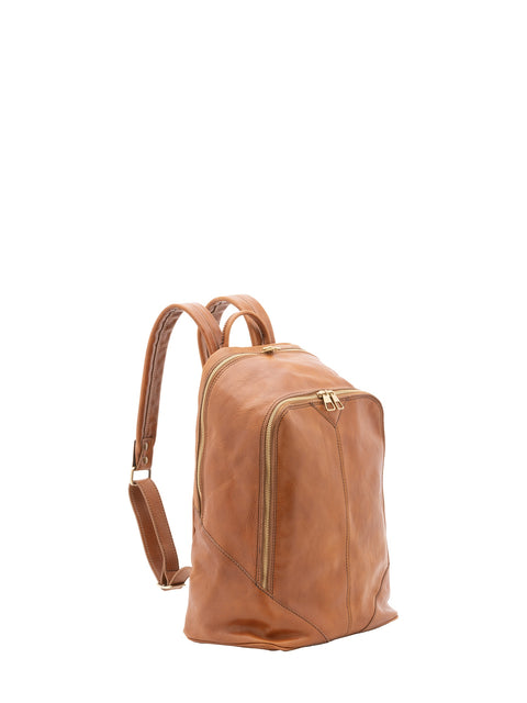 Large Genuine Leather Backpack - Honey - Alessia Firenze