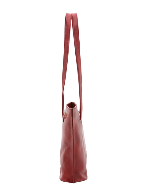 Women's Vacchetta Leather Large Shoulder Bag – Red – Made in Italy - I Fratelli