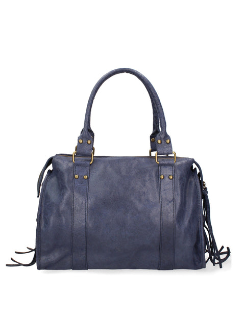 Women's Genuine Leather Handbag – Navy Blue – Made in Italy - Chiara Ferretti