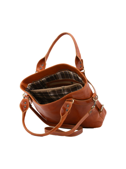 Women's Vacchetta Leather Double Handle Tote Bag – Cognac – Made in Italy - I Fratelli