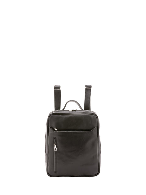 Urban Leather Backpack with Multiple Zip Pockets - Black - Alessia Firenze