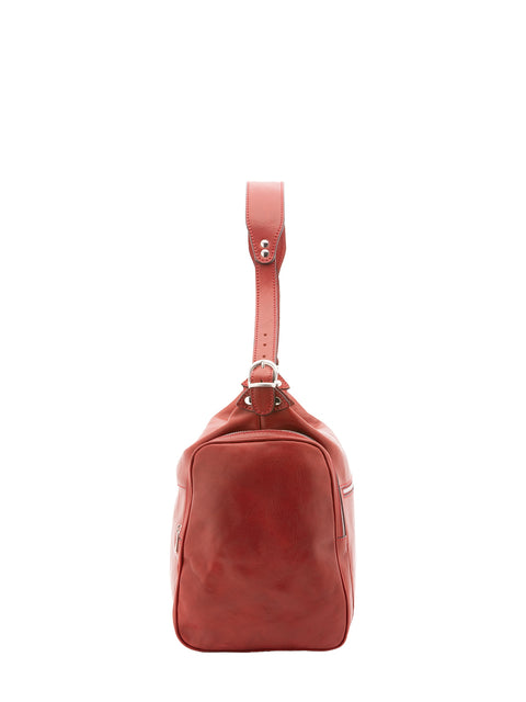 Leather Travel Duffel Bag - Red - Alessia Firenze