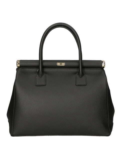 Women's Double Compartment Leather Handbag with Removable Shoulder Strap – Black – Made in Italy - Gave Lux